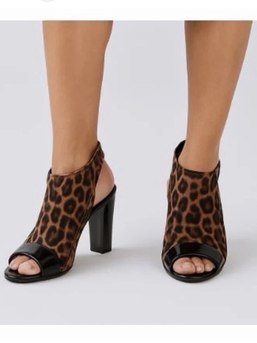 Donald J Pliner Mink Leopard Print Stretch Peep Toe Slingback Block Heel Sz 6.5